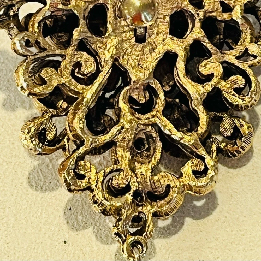 Vintage Gold Tone and Turquoise Brooch with Pearl Drop